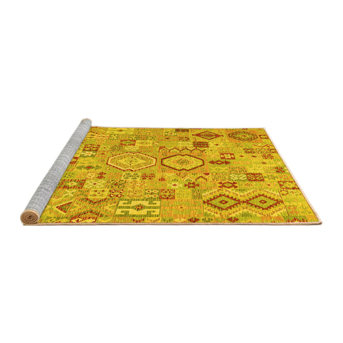 Sideview of Machine Washable Southwestern Yellow Country Rug, wshcon2533yw