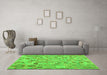 Machine Washable Southwestern Green Country Area Rugs in a Living Room,, wshcon2533grn