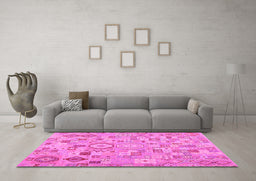 Machine Washable Southwestern Pink Country Rug in a Living Room, wshcon2533pnk