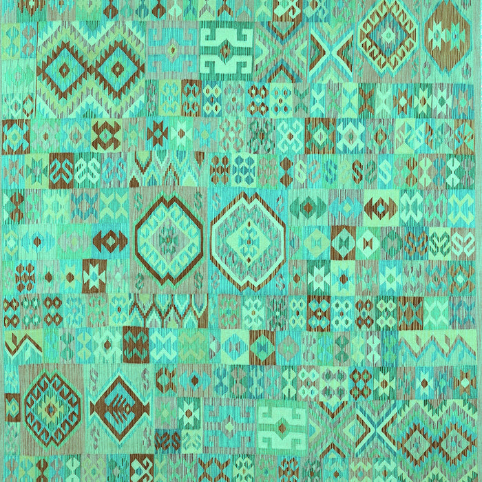Square Machine Washable Southwestern Turquoise Country Area Rugs, wshcon2533turq