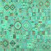 Square Machine Washable Southwestern Turquoise Country Area Rugs, wshcon2533turq