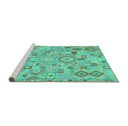 Sideview of Machine Washable Southwestern Turquoise Country Area Rugs, wshcon2533turq