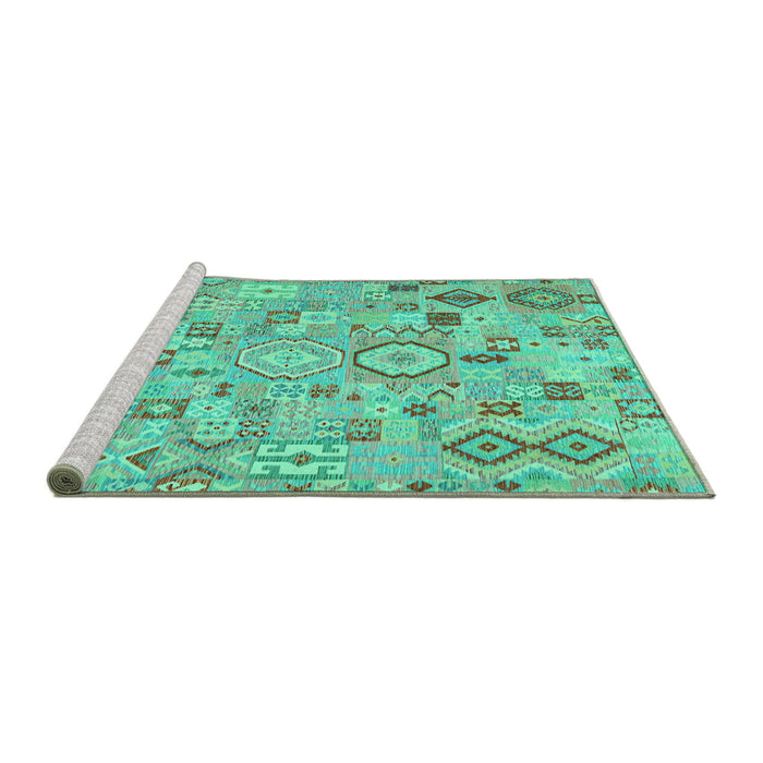 Sideview of Machine Washable Southwestern Turquoise Country Area Rugs, wshcon2533turq
