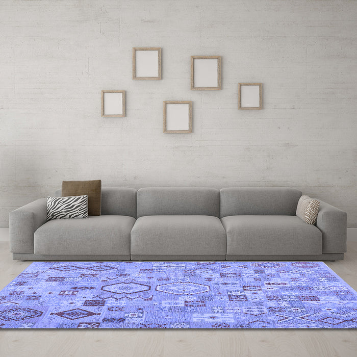 Machine Washable Southwestern Blue Country Rug in a Living Room, wshcon2533blu