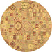 Round Machine Washable Southwestern Brown Country Rug, wshcon2533brn