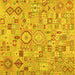 Square Machine Washable Southwestern Yellow Country Rug, wshcon2533yw