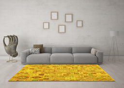 Machine Washable Southwestern Yellow Country Rug in a Living Room, wshcon2533yw