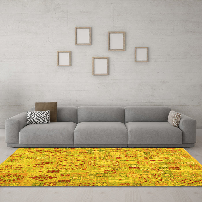 Machine Washable Southwestern Yellow Country Rug in a Living Room, wshcon2533yw