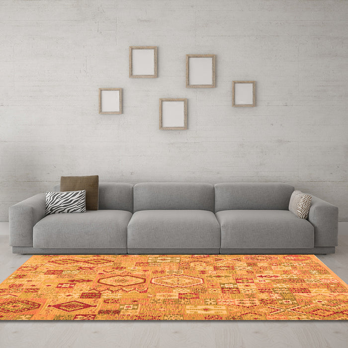 Machine Washable Southwestern Orange Country Area Rugs in a Living Room, wshcon2533org