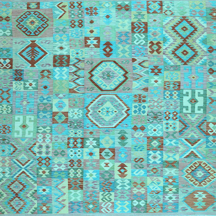 Square Machine Washable Southwestern Light Blue Country Rug, wshcon2533lblu