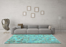 Machine Washable Southwestern Light Blue Country Rug in a Living Room, wshcon2533lblu