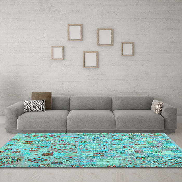 Machine Washable Southwestern Light Blue Country Rug in a Living Room, wshcon2533lblu
