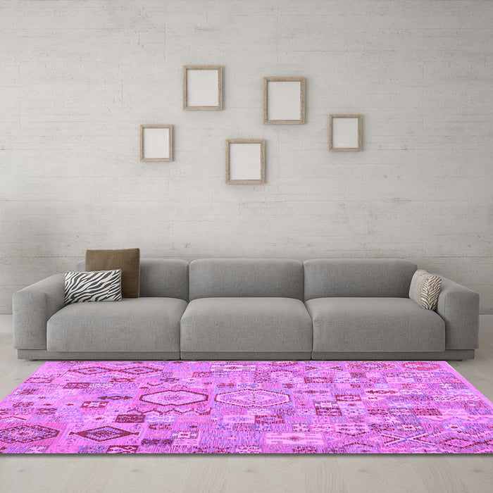 Machine Washable Southwestern Purple Country Area Rugs in a Living Room, wshcon2533pur