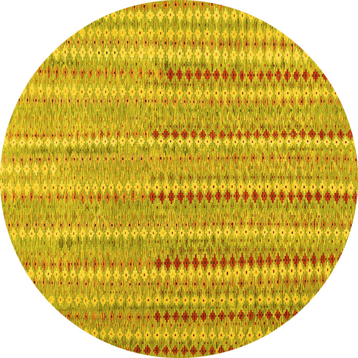 Round Machine Washable Southwestern Yellow Country Rug, wshcon2534yw