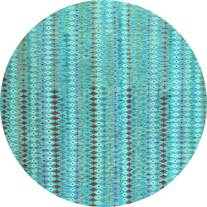 Round Machine Washable Southwestern Light Blue Country Rug, wshcon2534lblu