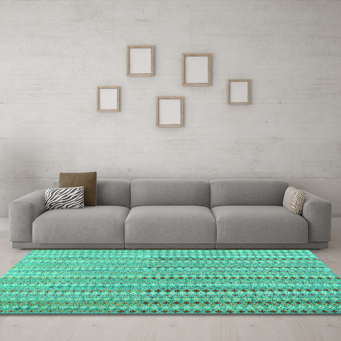 Machine Washable Southwestern Turquoise Country Area Rugs in a Living Room,, wshcon2534turq
