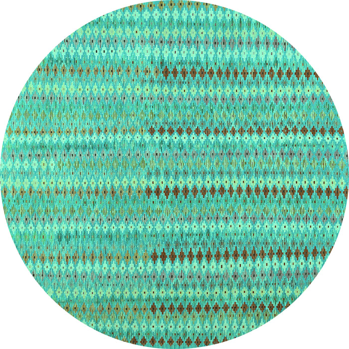 Round Machine Washable Southwestern Turquoise Country Area Rugs, wshcon2534turq