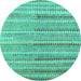 Round Machine Washable Southwestern Turquoise Country Area Rugs, wshcon2534turq