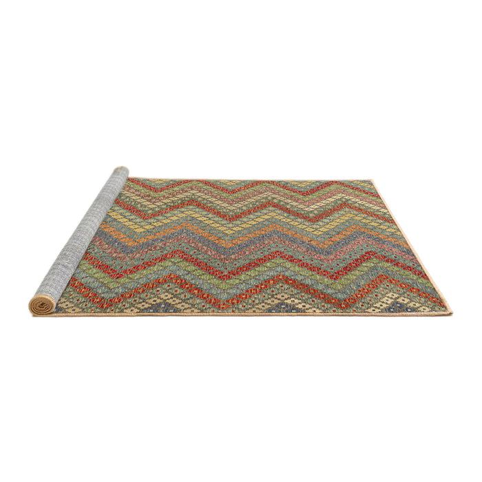 Serging Thickness of Machine Washable Contemporary Brown Green Rug, wshcon2535