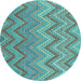 Round Machine Washable Southwestern Light Blue Country Rug, wshcon2535lblu