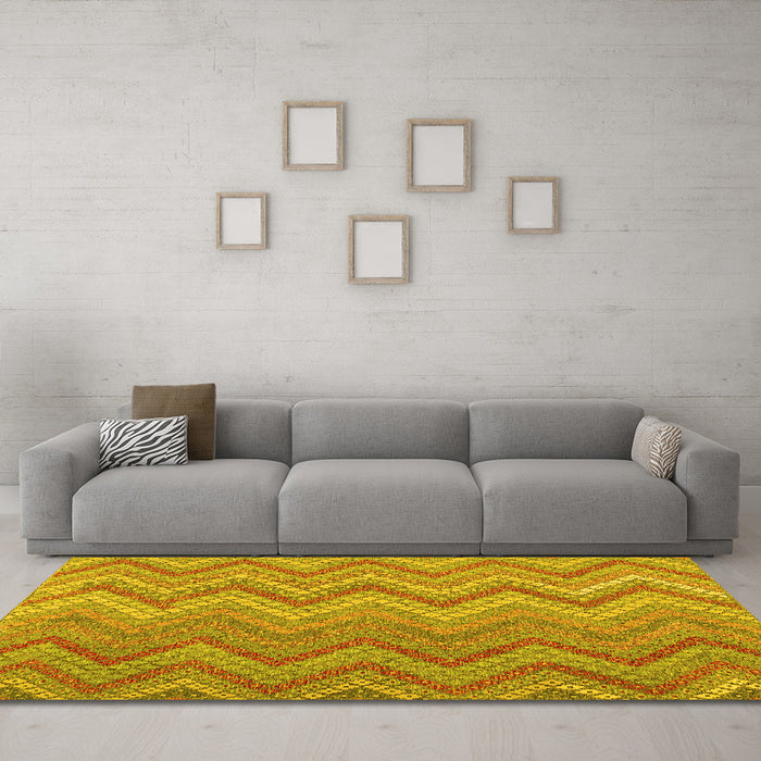 Machine Washable Southwestern Yellow Country Rug in a Living Room, wshcon2535yw