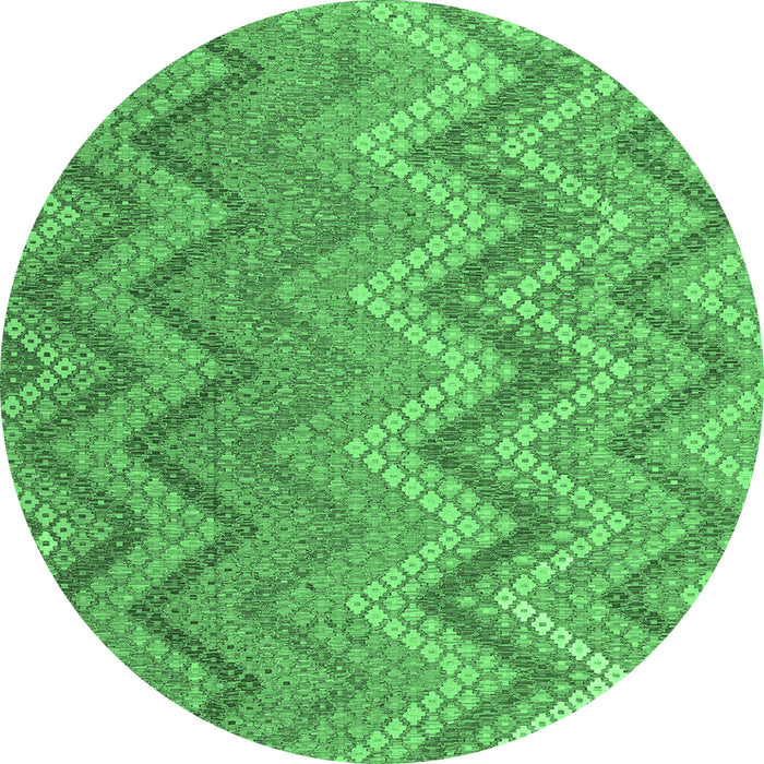 Round Machine Washable Southwestern Emerald Green Country Area Rugs, wshcon2535emgrn