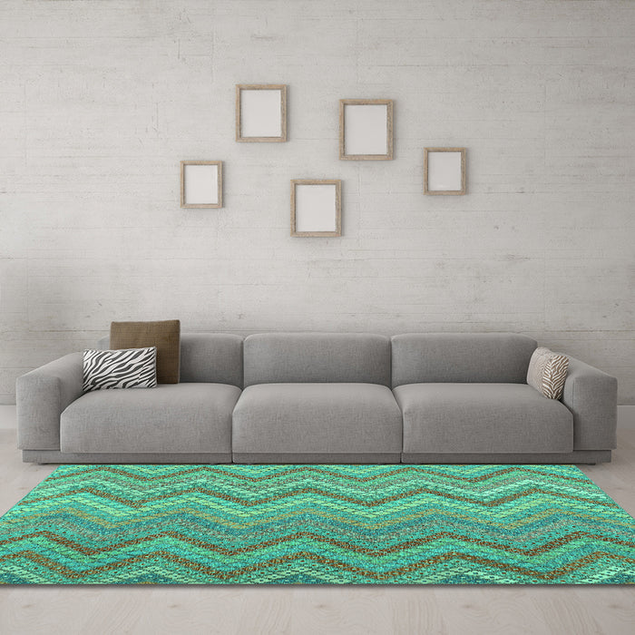 Machine Washable Southwestern Turquoise Country Area Rugs in a Living Room,, wshcon2535turq
