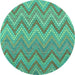 Round Machine Washable Southwestern Turquoise Country Area Rugs, wshcon2535turq