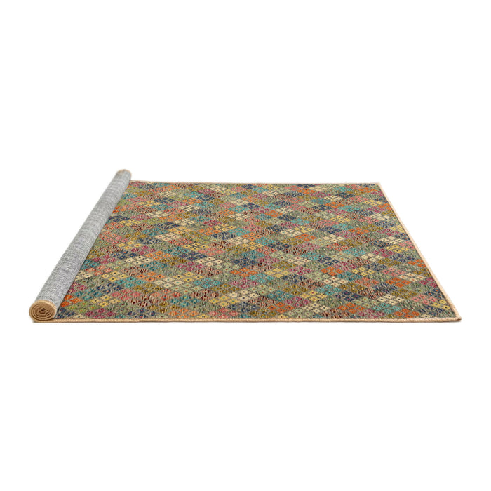 Serging Thickness of Machine Washable Contemporary Brown Green Rug, wshcon2536