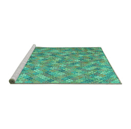 Sideview of Machine Washable Southwestern Turquoise Country Area Rugs, wshcon2536turq