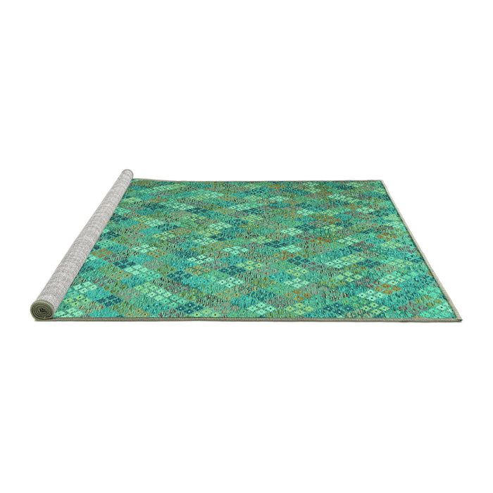 Sideview of Machine Washable Southwestern Turquoise Country Area Rugs, wshcon2536turq
