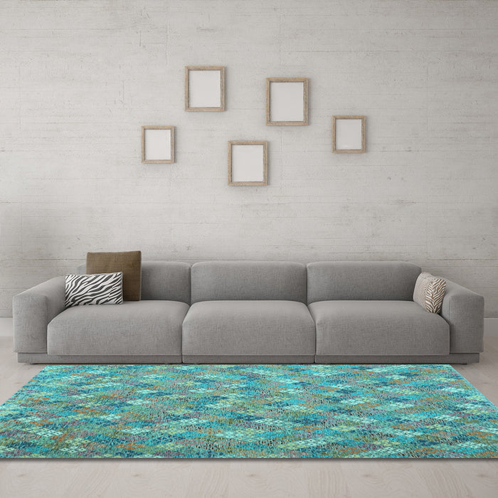Machine Washable Southwestern Light Blue Country Rug in a Living Room, wshcon2536lblu