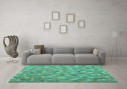Machine Washable Southwestern Turquoise Country Area Rugs in a Living Room,, wshcon2536turq