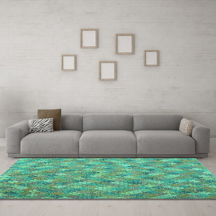 Machine Washable Southwestern Turquoise Country Area Rugs in a Living Room,, wshcon2536turq