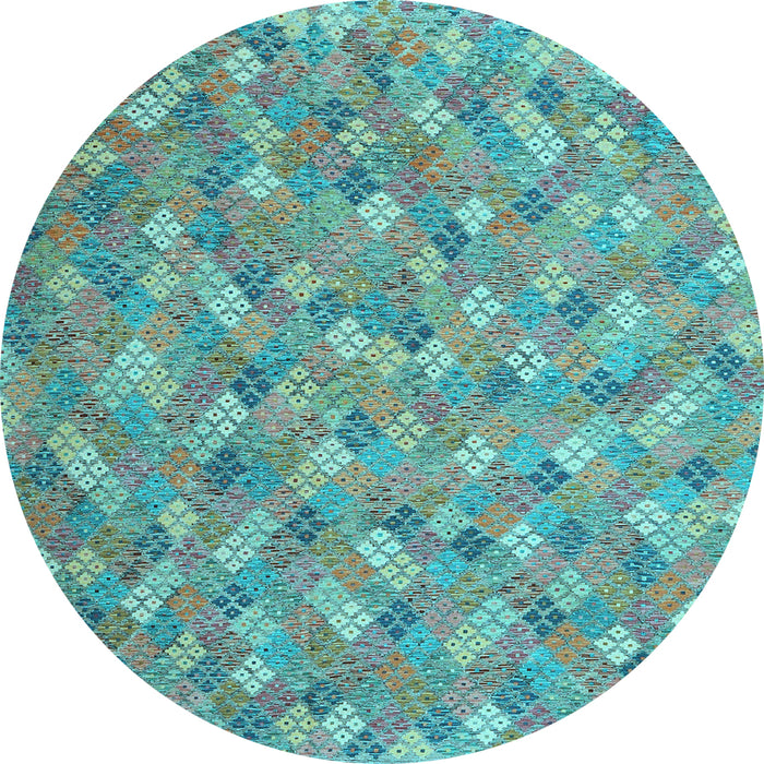 Round Machine Washable Southwestern Light Blue Country Rug, wshcon2536lblu