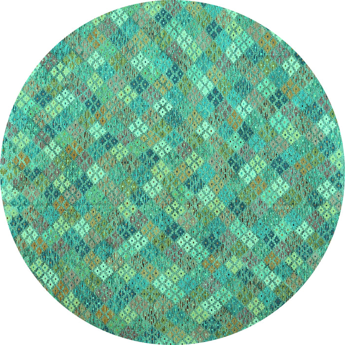 Round Machine Washable Southwestern Turquoise Country Area Rugs, wshcon2536turq