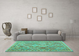 Machine Washable Abstract Turquoise Contemporary Area Rugs in a Living Room,, wshcon2537turq