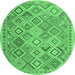 Round Machine Washable Abstract Emerald Green Contemporary Area Rugs, wshcon2537emgrn