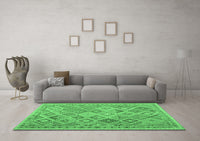 Machine Washable Abstract Emerald Green Contemporary Rug, wshcon2537emgrn