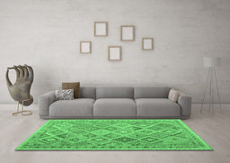 Machine Washable Abstract Emerald Green Contemporary Area Rugs in a Living Room,, wshcon2537emgrn
