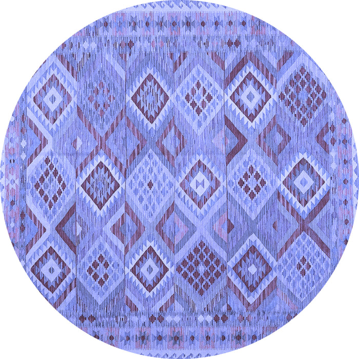 Round Abstract Blue Contemporary Rug, con2537blu