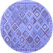 Round Abstract Blue Contemporary Rug, con2537blu