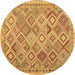 Round Machine Washable Abstract Brown Contemporary Rug, wshcon2537brn