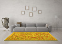 Machine Washable Abstract Yellow Contemporary Rug, wshcon2537yw