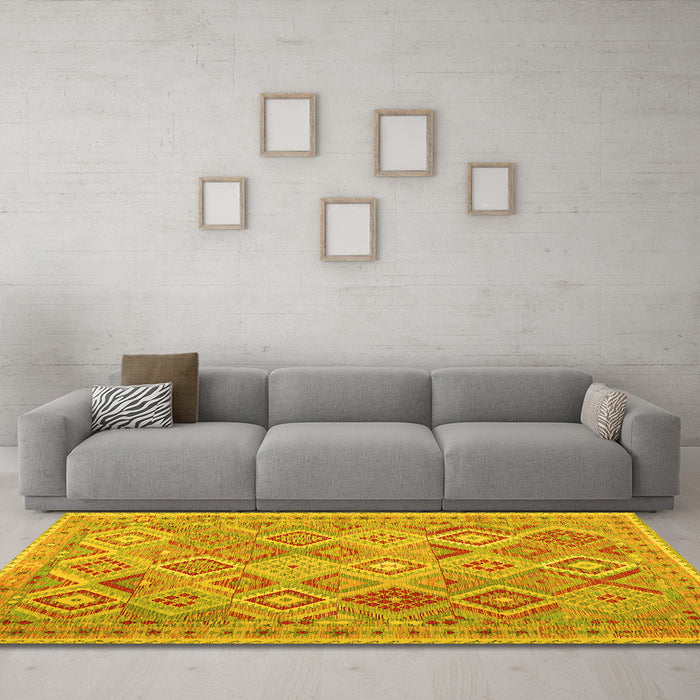 Machine Washable Abstract Yellow Contemporary Rug in a Living Room, wshcon2537yw
