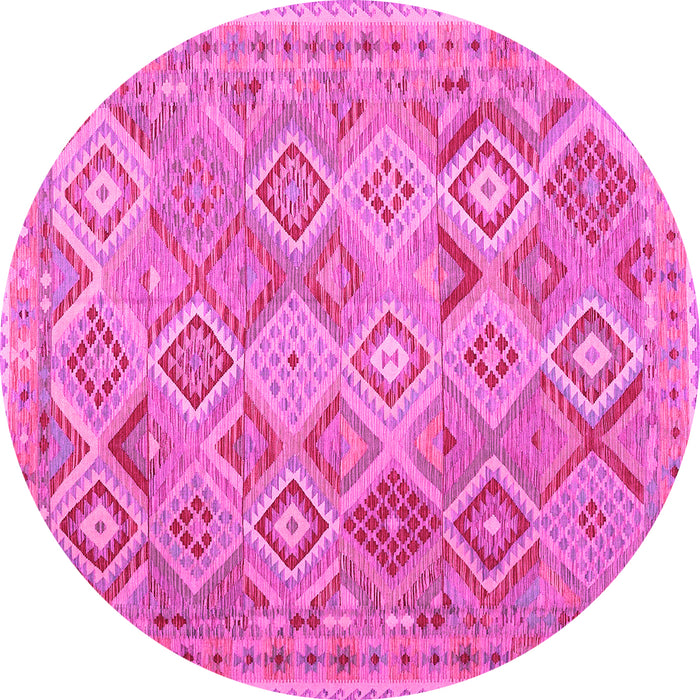 Round Machine Washable Abstract Pink Contemporary Rug, wshcon2537pnk