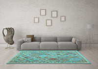 Machine Washable Abstract Light Blue Contemporary Rug, wshcon2537lblu