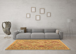 Machine Washable Abstract Brown Contemporary Rug in a Living Room,, wshcon2537brn