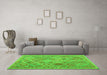 Machine Washable Abstract Green Contemporary Area Rugs in a Living Room,, wshcon2537grn