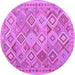 Round Machine Washable Abstract Purple Contemporary Area Rugs, wshcon2537pur